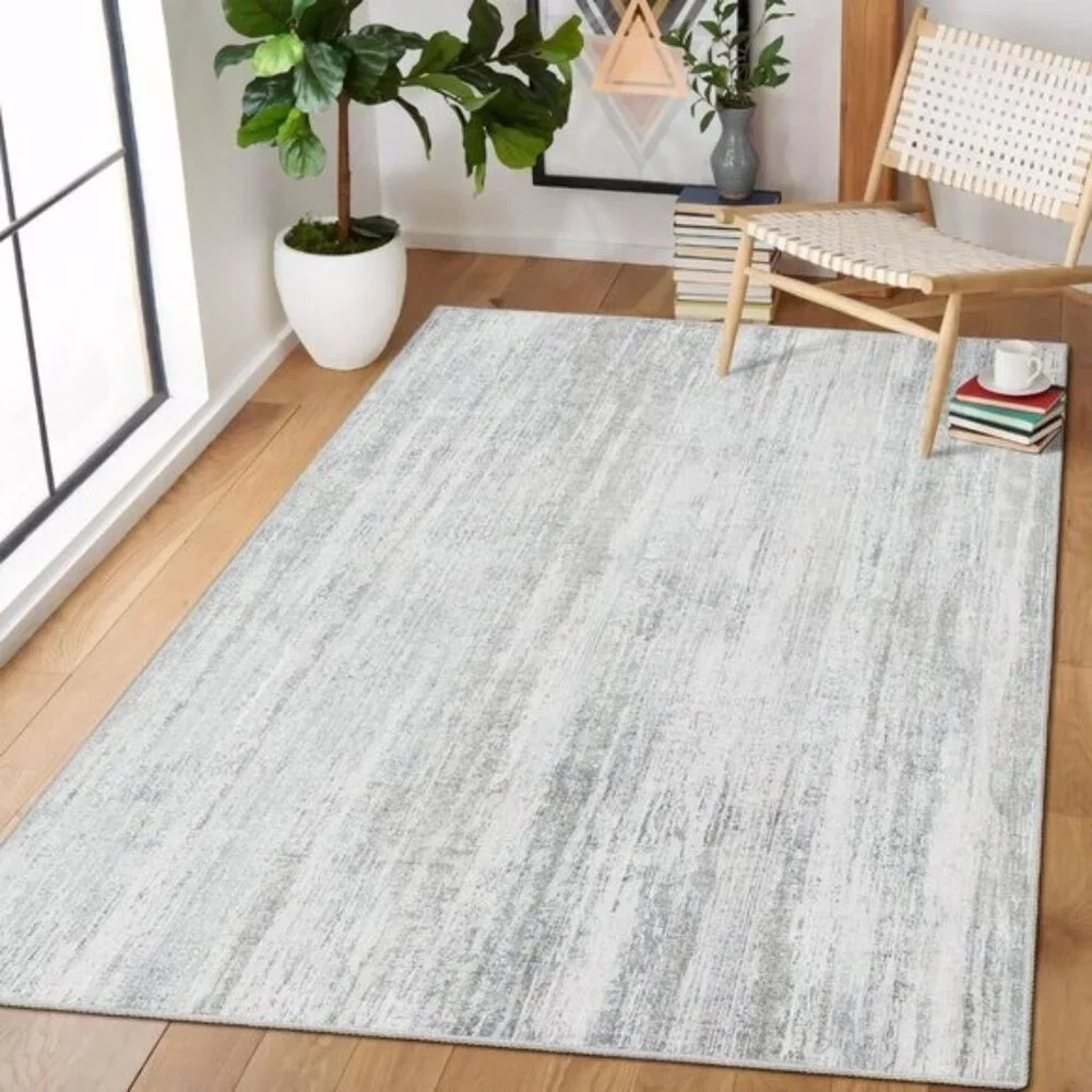New 3x5 Washable Entryway Rug, Grey Low Pile Non-Slip Abstract Carpet for Home